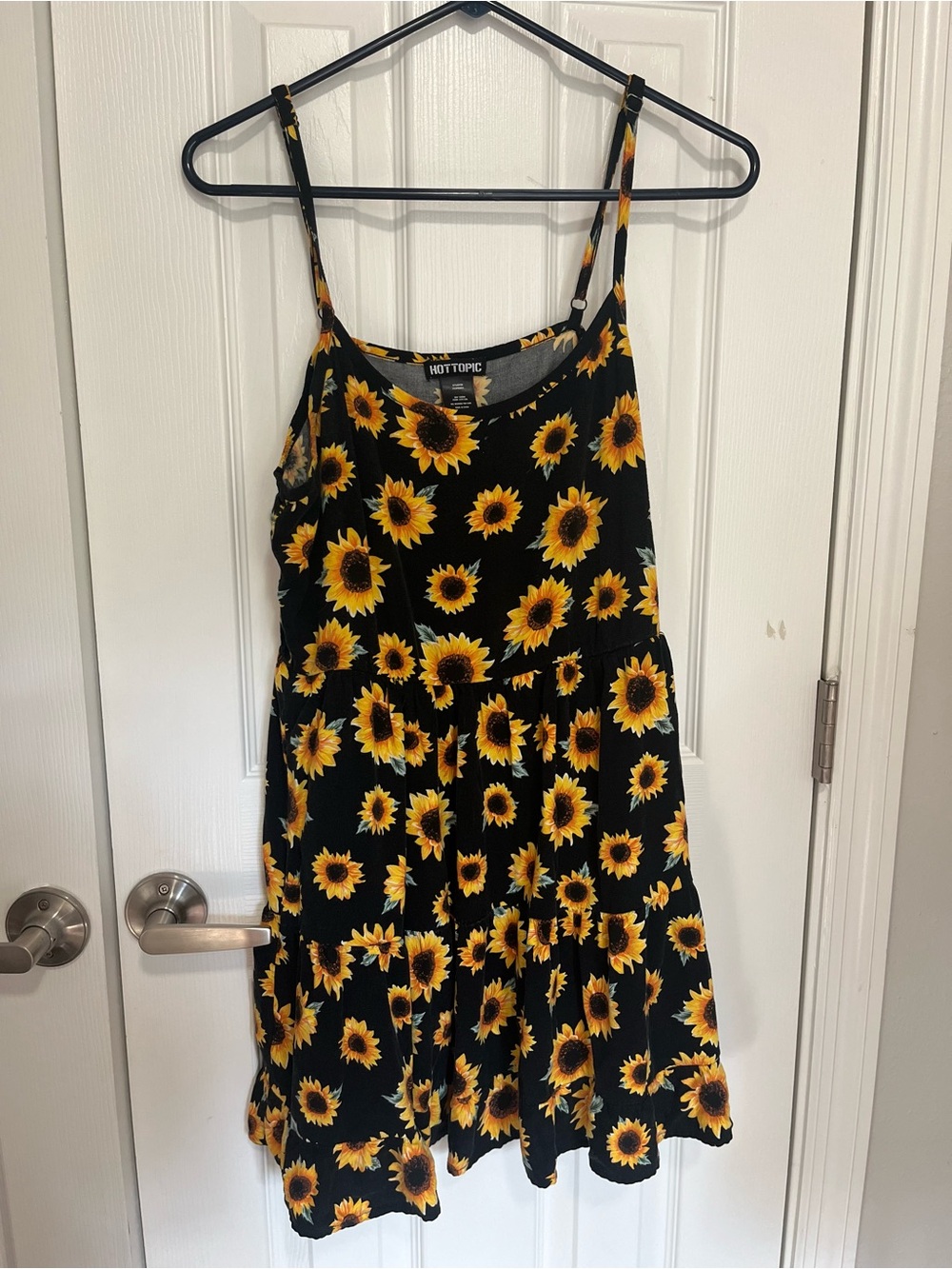 Hot Topic Black and Yellow Sunflower Spaghetti-Strap Mini Dress